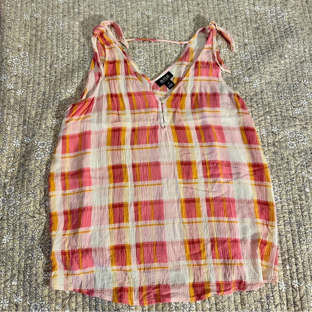 a.n.a Pink and Orange Sleeveless Tie Front Tank Top